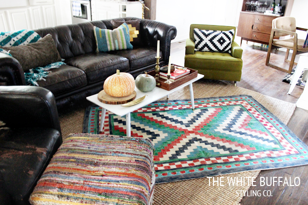 Eclectic Home Tour - love this eclectic family room and the mix of patterns kellyelko.com