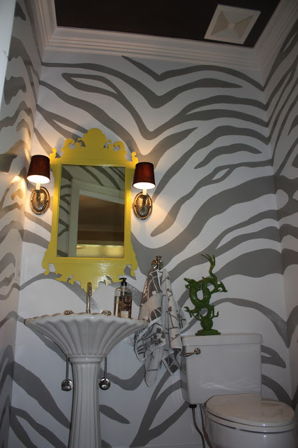 Hand painted zebra walls - perfect for a powder room kellyelko.com