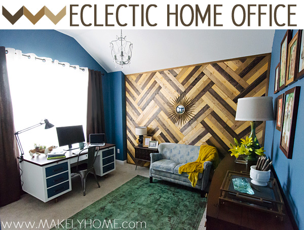 Love this eclectic home office - so many great DIY ideas! kellyelko.com