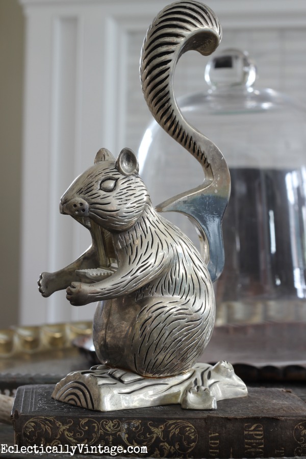 How cute is this vintage squirrel nutcracker!  One of the many thrift shop finds at kellyelko.com