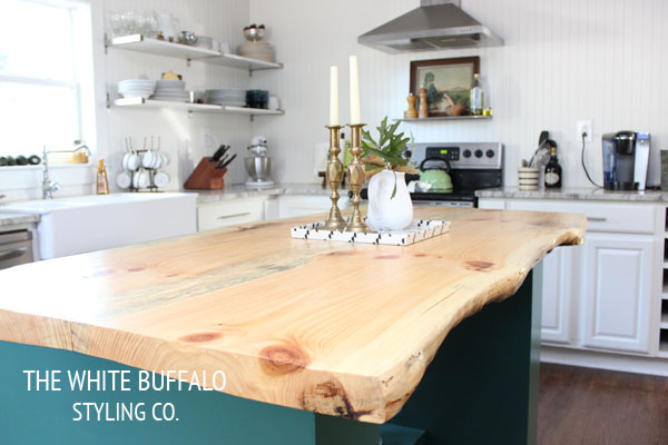 Eclectic Home Tour of The White Buffalo Styling Co - live edge wood countertops kellyelko.com