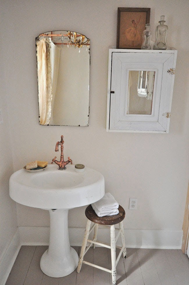 Vintage bathroom with copper faucet kellyelko.com