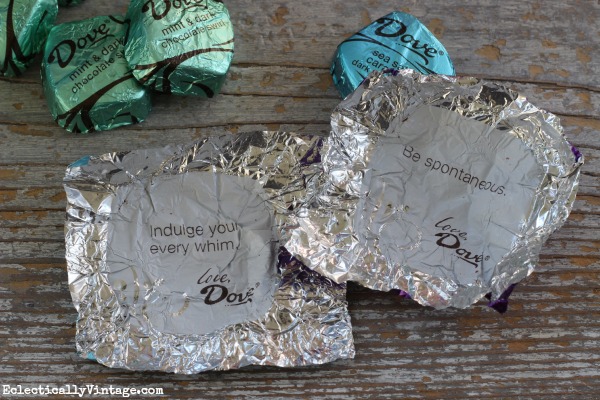 Dove Promises Chocolates (see how she packaged them for a cute gift)! kellyelko.com