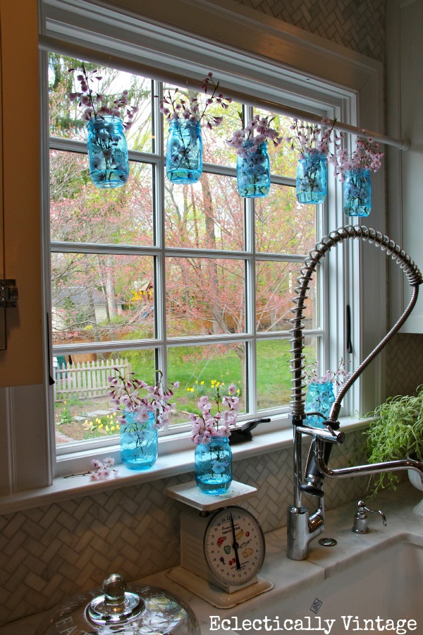 Mason jar window - one of four unique window treatments kellyelko.com