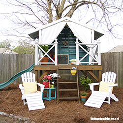 Adirondack chairs and a treehouse