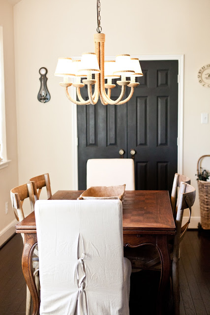 Cottage dining room - love the dark doors kellyelko.com