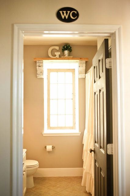 Water closet - love the shelf over the window kellyelko.com