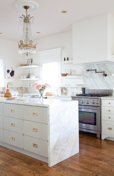 Christine Dovey home tour - love the marble on the sides of the island kellyelko.com