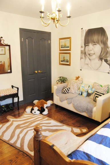 Boys bedroom - love the giant photo and the faux hide rug kellyelko.com