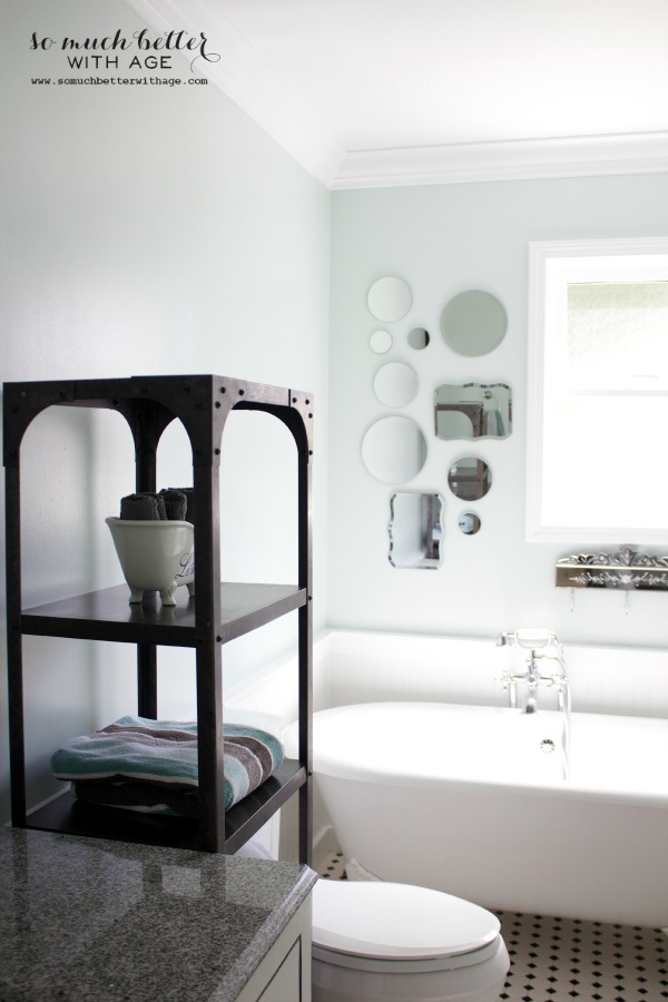 Industrial shelves in bathroom kellyelko.com