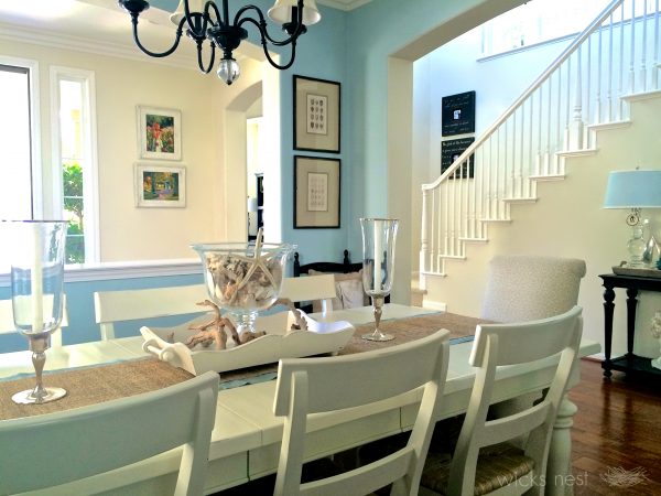 Gorgeous blue dining room - love the open feel kellyelko.com