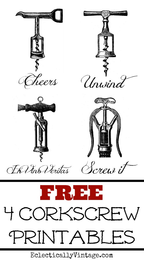 Free Vintage Corkscrew Wine Printables - the perfect gift for a wine lover! kellyelko.com