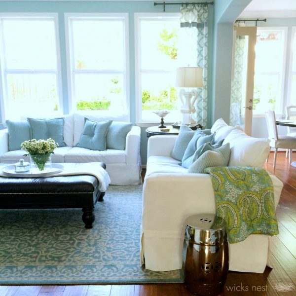 Cozy family room - love the pillows and throw kellyelko.com