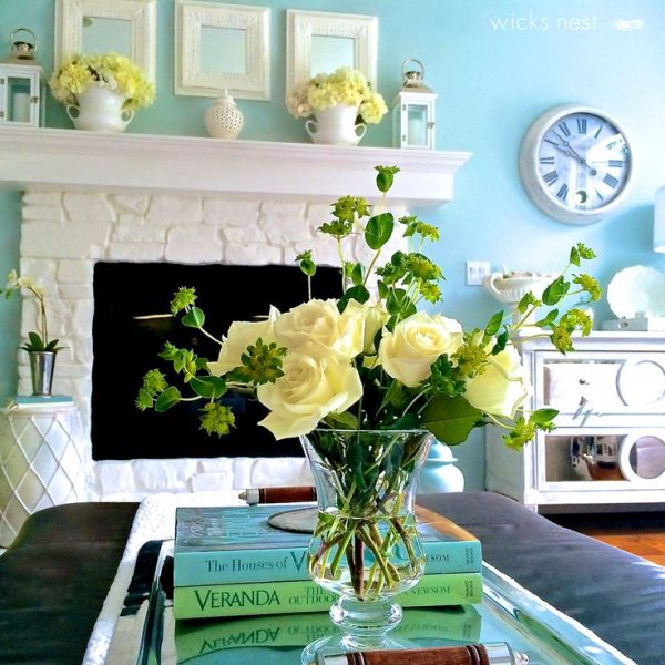 Love the fireplace - she painted dark stone for a brighter look kellyelko.com