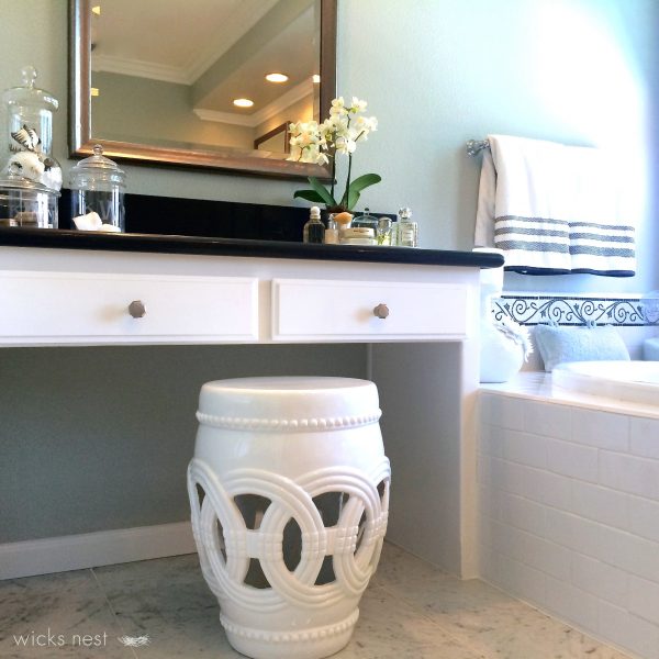 Master bathroom vanity - love the little garden stool kellyelko.com