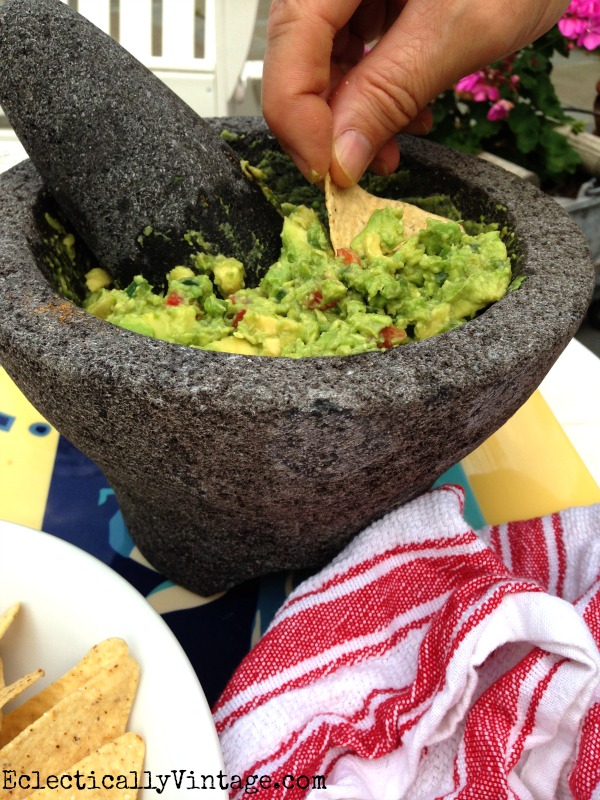 Love serving fresh guacamole in a molecajete! kellyelko.com