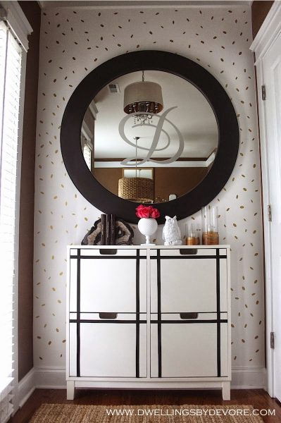 Fun entryway - love the monogrammed mirror kellyelko.com