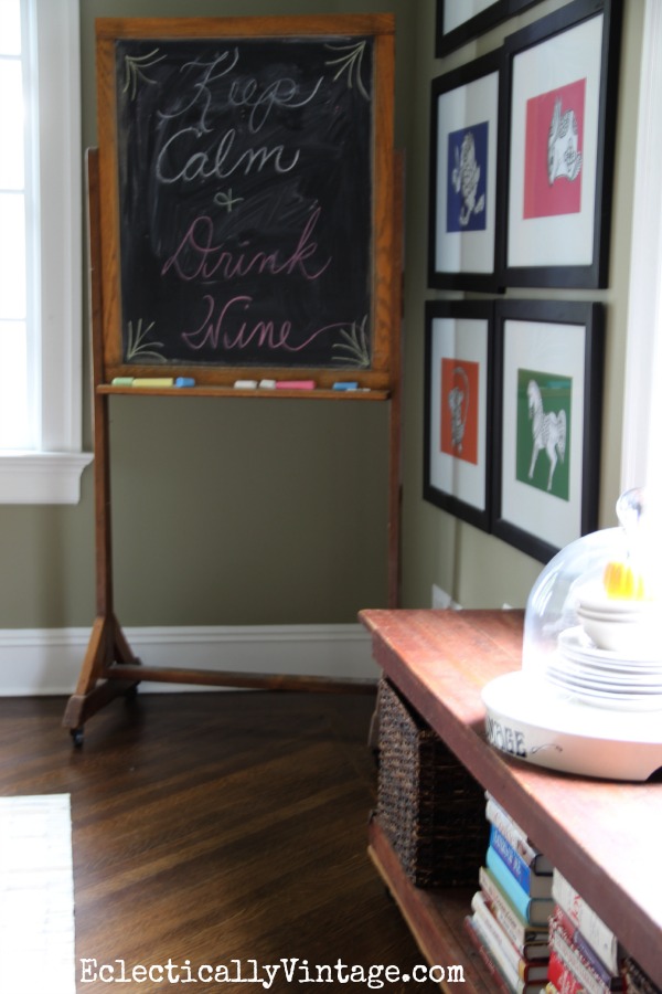 Antique chalkboard Keep Calm and Drink Wine! kellyelko.com #EclecticallyFall