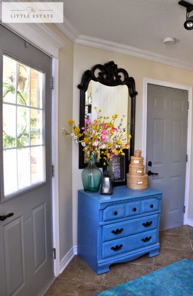 Gorgeous house tour - love the bold blue pop of color in the foyer kellyelko.com