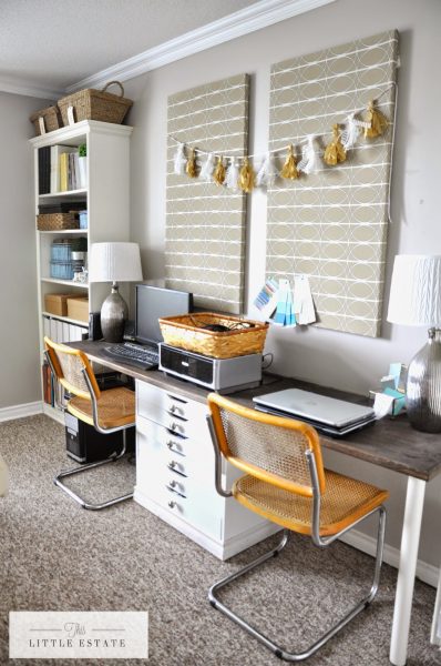 Love this organized office space and those cool vintage chairs kellyelko.com