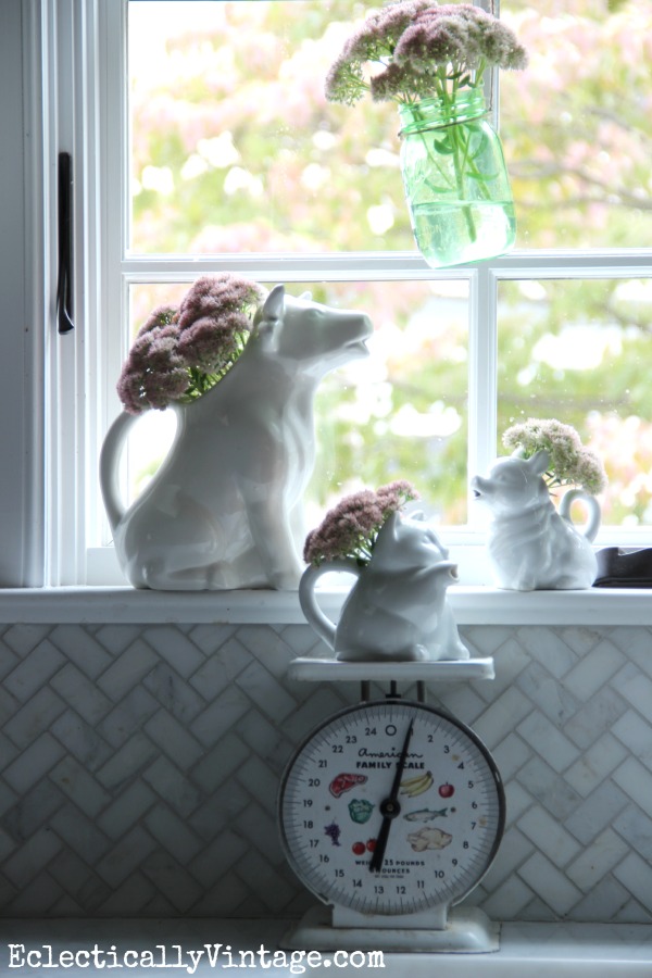 Get creative with vases - love the vintage creamers kellyelko.com #EclecticallyFall 