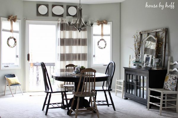 Cute dining room - love the striped curtains kellyelko.com