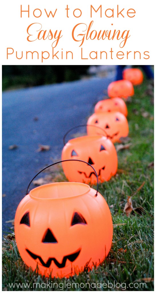 Glowing Pumpkin Pail Lanterns - one of 8 creative ideas to transform those pumpkin pails! kellyelko.com