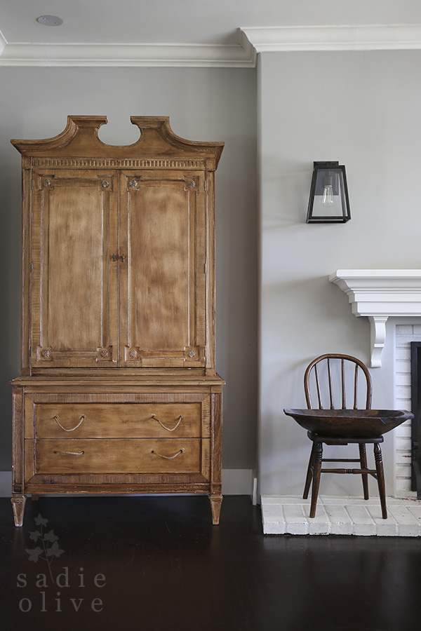 This old armoire is the perfect stain color - love the rope drawer pulls kellyelko.com