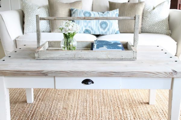 Turn a boring coffee table into a rustic barn wood planked beauty kellyelko.com