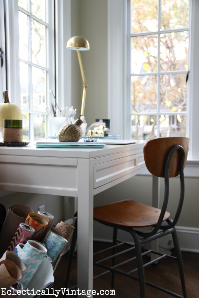 Love this home office nook - you don't need a lot of space! kellyelko.com