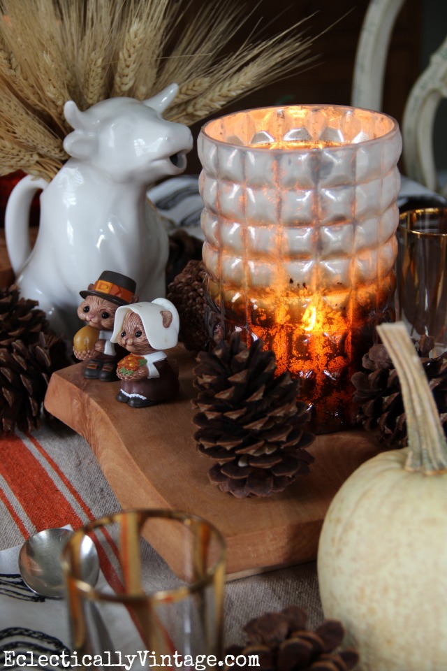 Love this rustic fall table and the old cow pitcher filled with wheat kellyelko.com