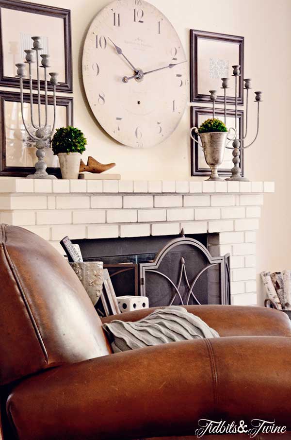 Comfortable family room - love the white brick fireplace kellyelko.com