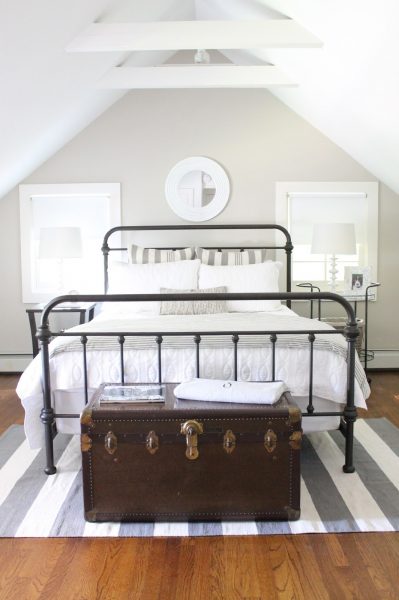 Eclectic Home Tour The Picket Fence Projects - love the iron bed in this guest bedroom kellyelko.com