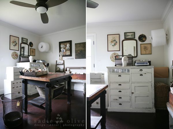 Home office filled with unique vintage collections - love the gallery wall kellyelko.com