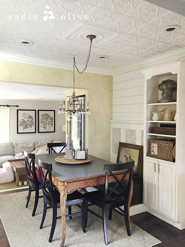 Dining room with vintage tile ceiling kellyelko.com