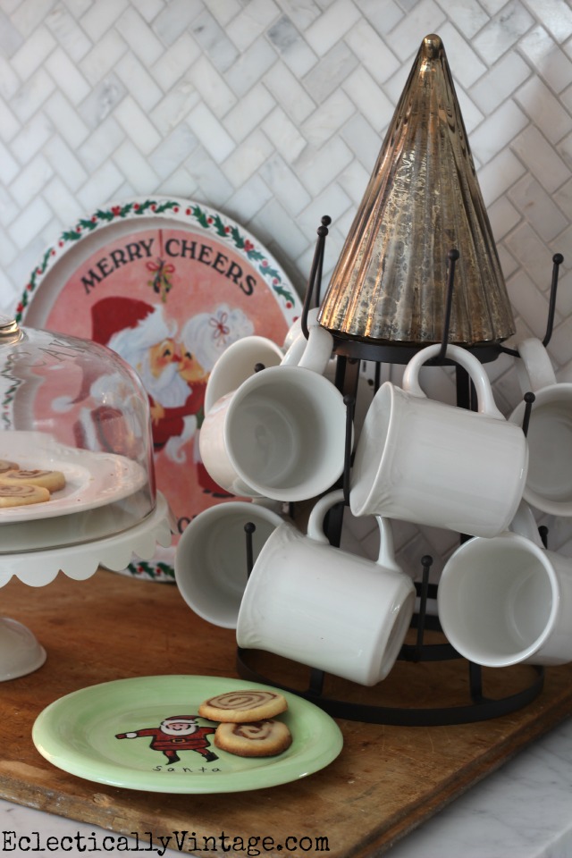 Cookies for Santa - love this bottle drying rack to hang mugs kellyelko.com