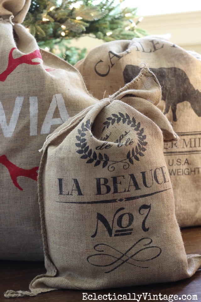 French Grain Sack - so cute as a decoration under the Christmas tree kellyelko.com