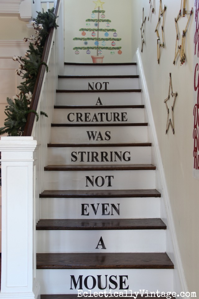 Night Before Christmas Staircase - this is so fun!  Part of this creative Christmas house tour! kellyelko.com