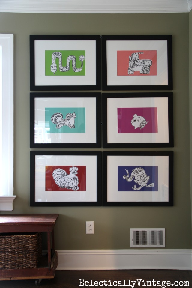 Framed Zodiac Art - these are coloring book pages! kellyelko.com