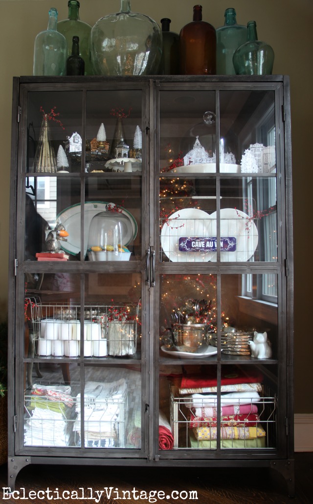 Vintage industrial cabinet - perfect for display (love the Christmas details) kellyelko.com