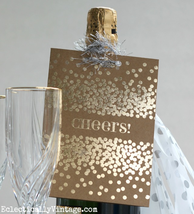 Cheers!  Make this DIY Gold Foil card kellyelko.com