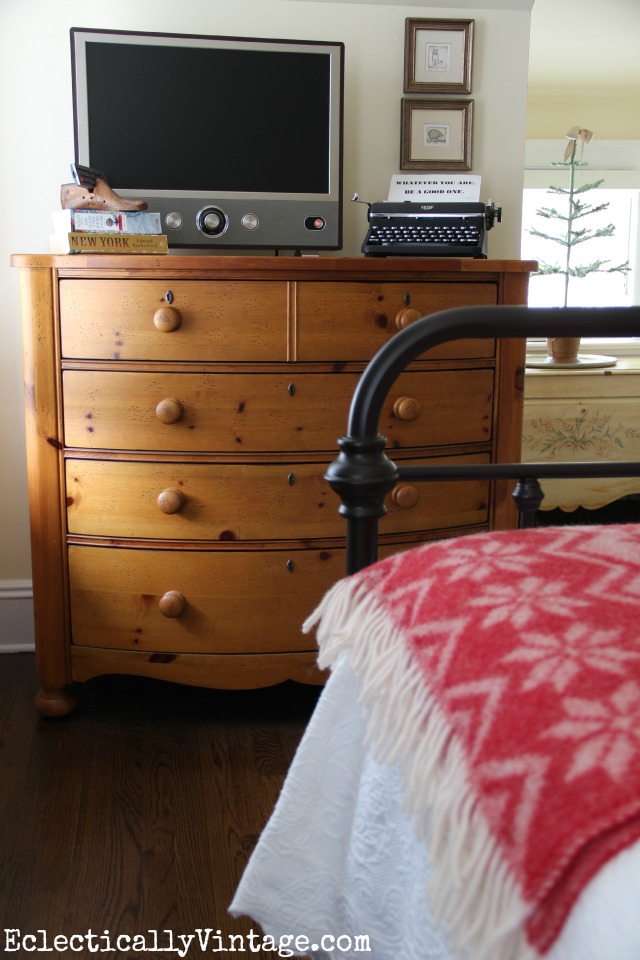 Guest room dresser TV stand - love the vintage style TV kellyelko.com