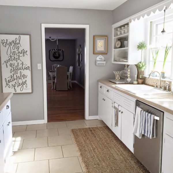 Neutral kitchen with open shelves kellyelko.com