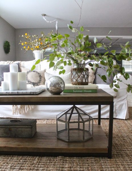 Coffee table styling - love height the branches add kellyelko.com