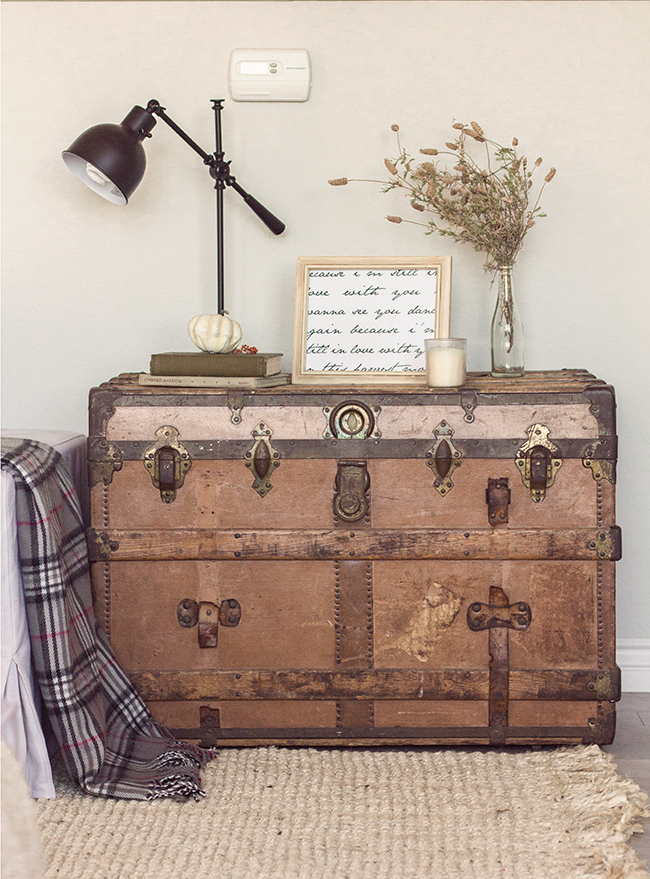 Vintage trunk as a side table - part of this stunning home tour kellyelko.com