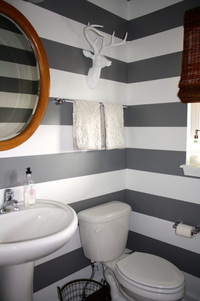 Striped powder room walls kellyelko.com