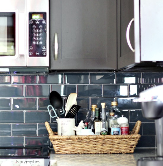 Dramatic colorful blue subway tile in the kitchen kellyelko.com