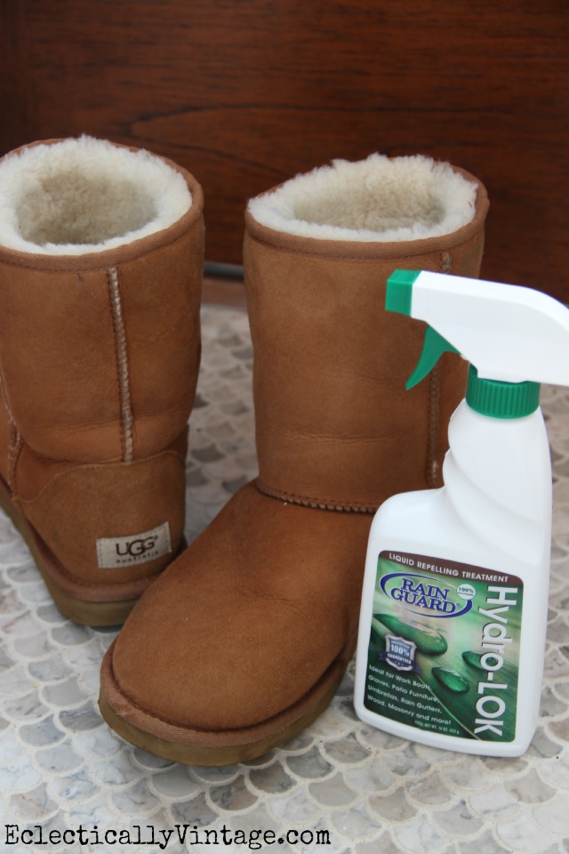 Rainguard Waterproofer - this stuff makes water roll off my suede Uggs! kellyelko.com