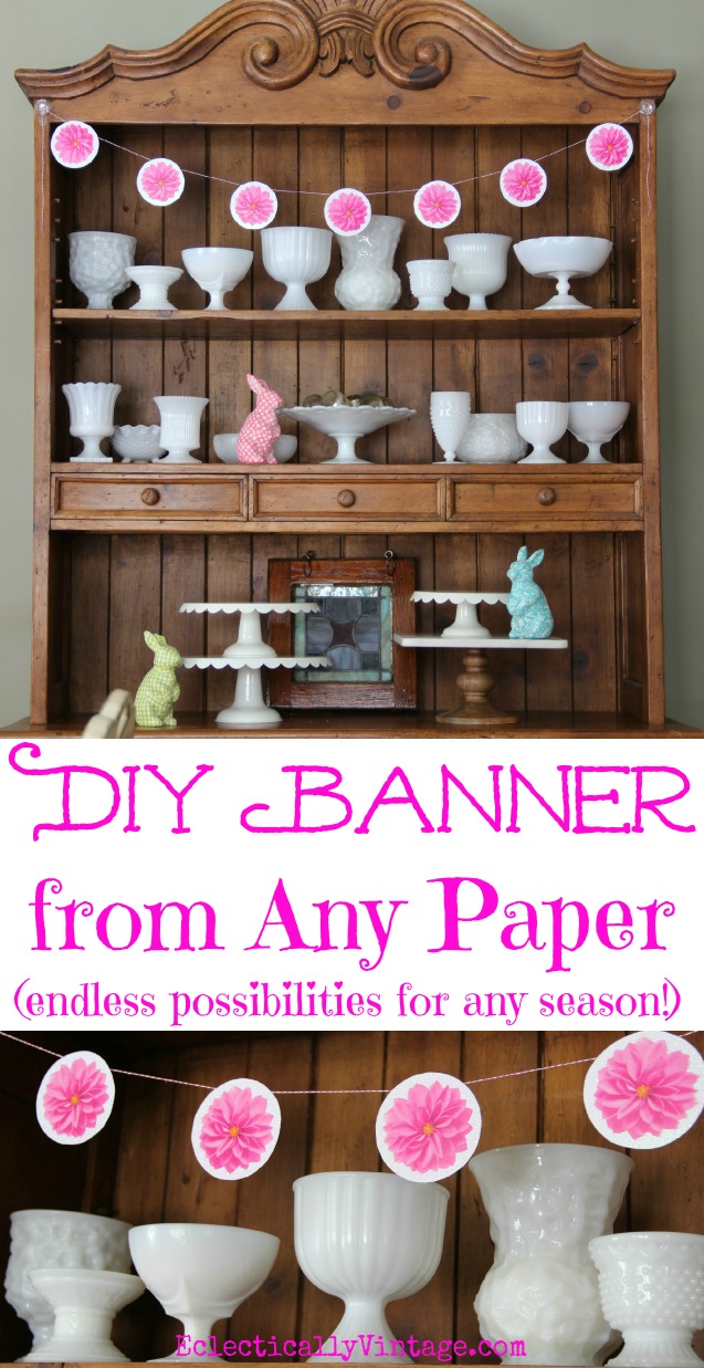 DIY Paper Banner - from any paper! So fun, use this tutorial with music sheets, book pages, scrapbook paper and more! kellyelko.com