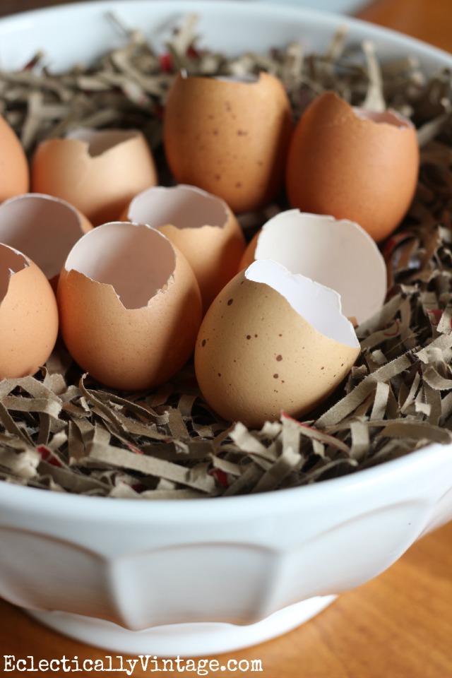 Beautiful idea for using natural eggs in your spring and Easter decor - love this nest full of eggs kellyelko.com